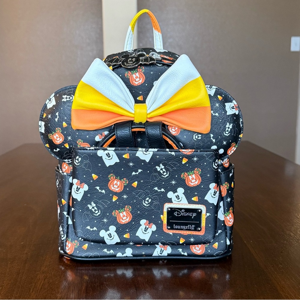 EUC Loungefly Disney Mickey Minnie Spooky Mice Mini Backpack with Ears Headband